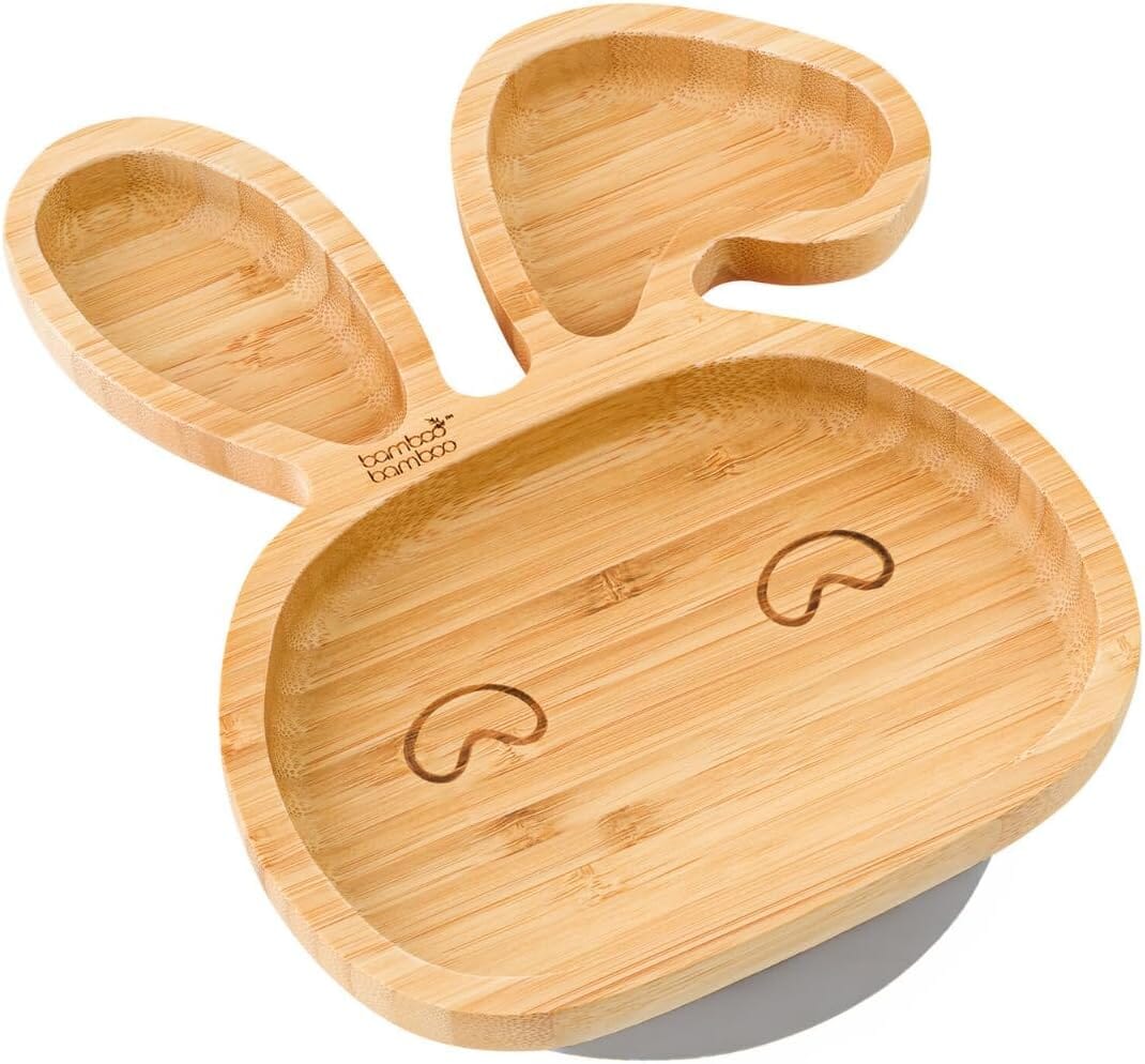 Bamboo Little Bunny Suction Plate Feeding Products bamboo bamboo Grey