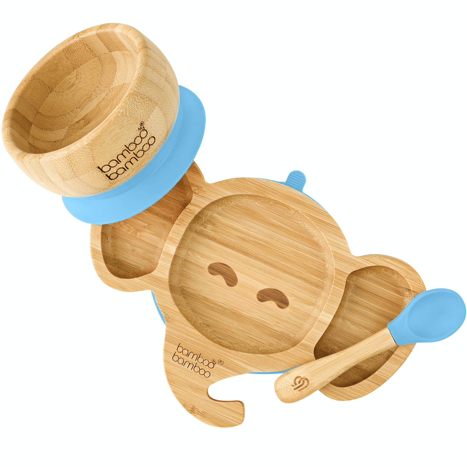 Elephant Plate and Bowl Bundle Gift Set bamboo bamboo Elephant with Bowl Blue