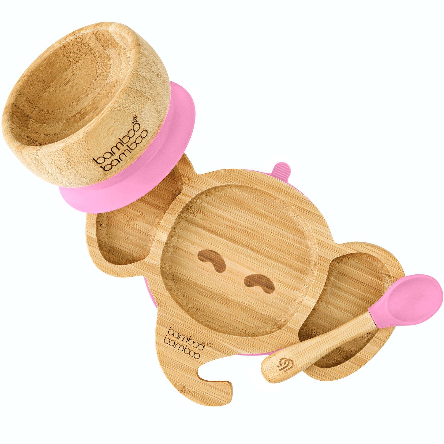 Elephant Plate and Bowl Bundle Gift Set bamboo bamboo Elephant with Bowl Pink