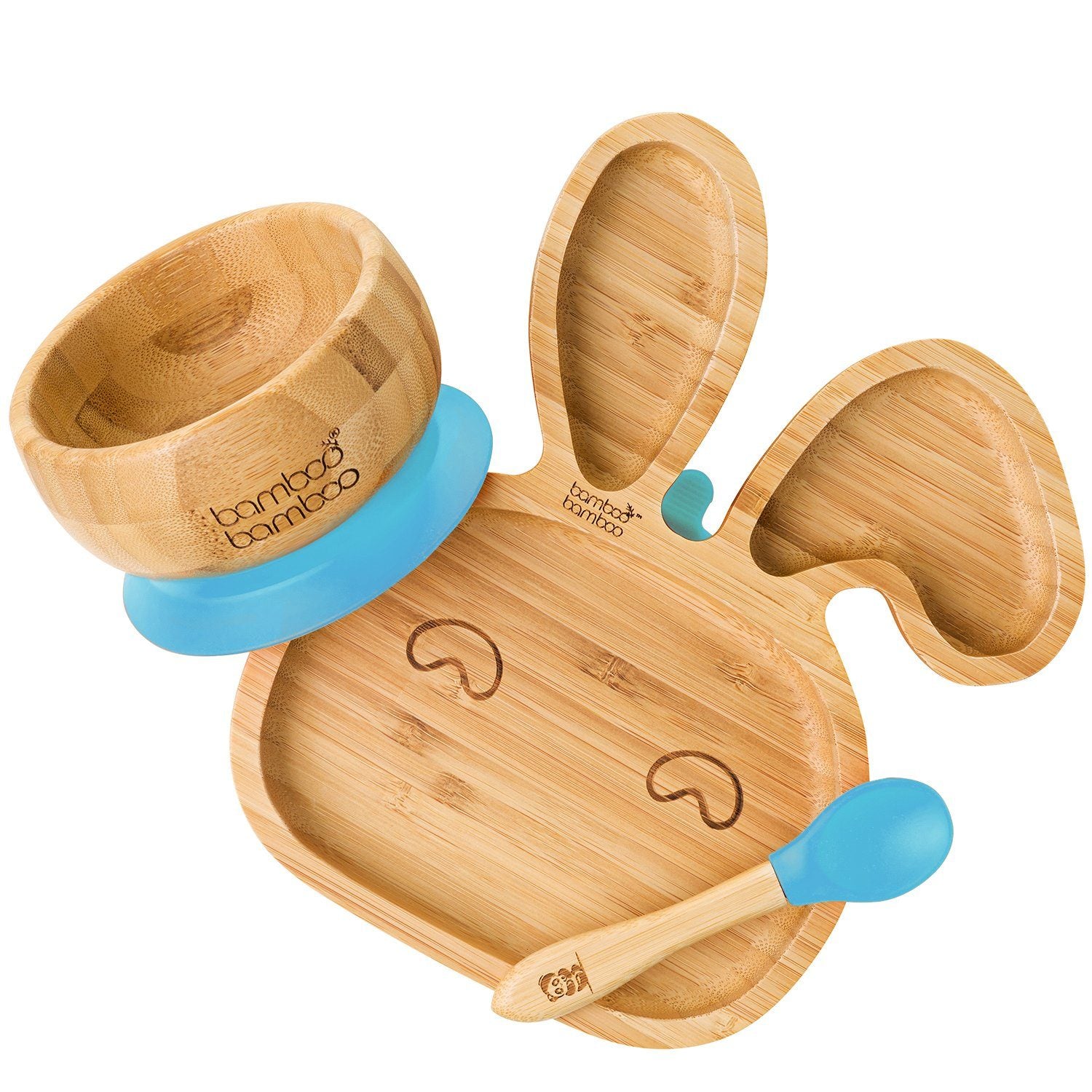 Bunny Plate and Bowl Bundle Gift Set bamboo bamboo Blue