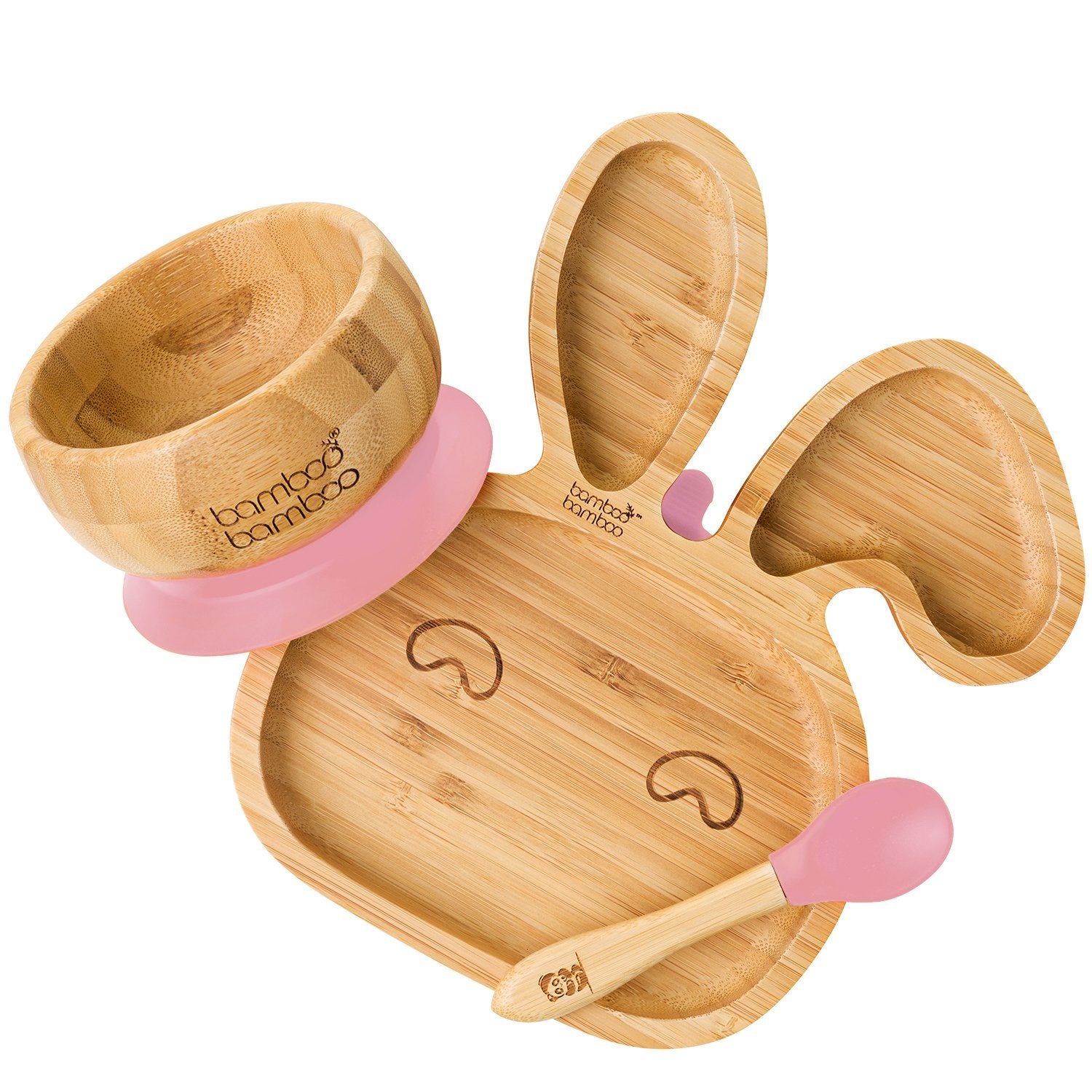 Bunny Plate and Bowl Bundle Gift Set bamboo bamboo Pink