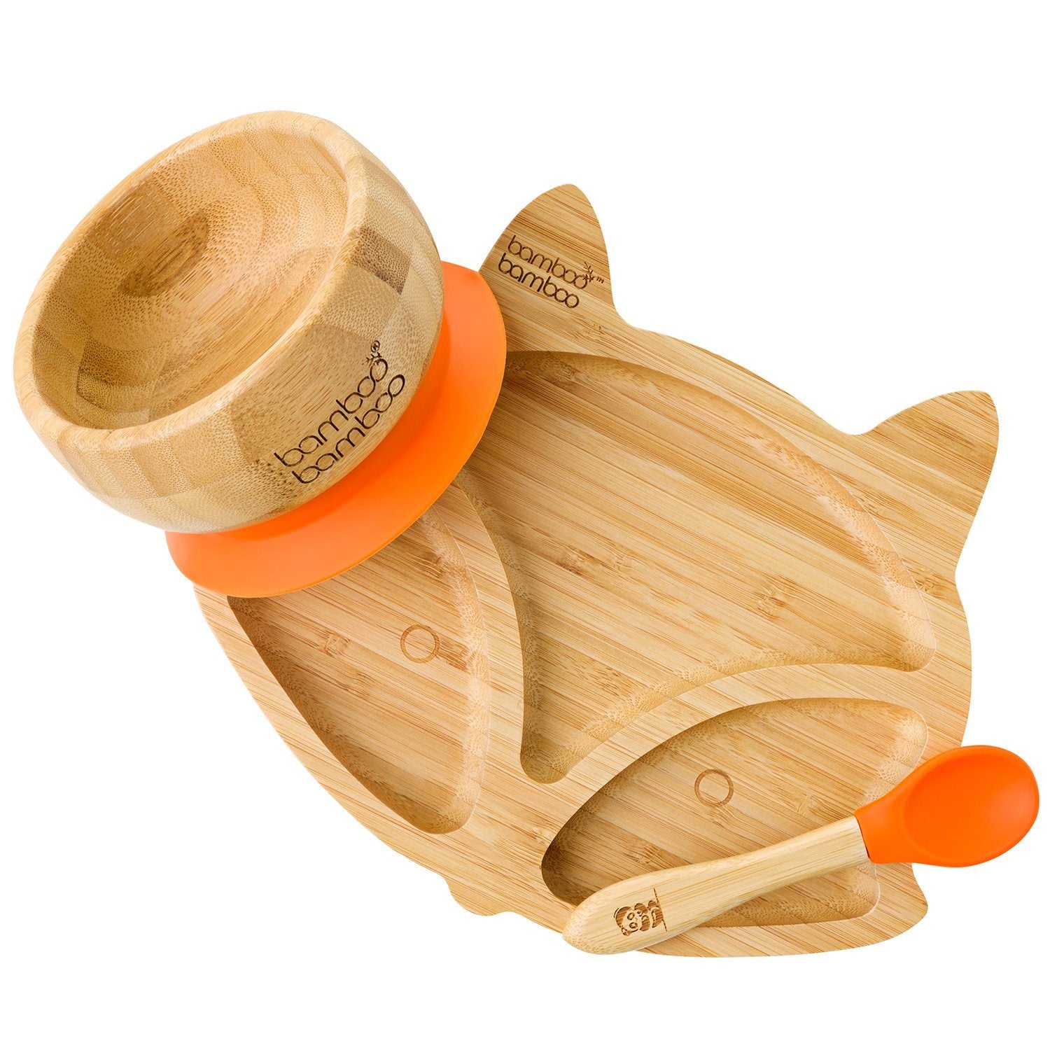 Fox Plate and Bowl Bundle Gift Set bamboo bamboo Orange