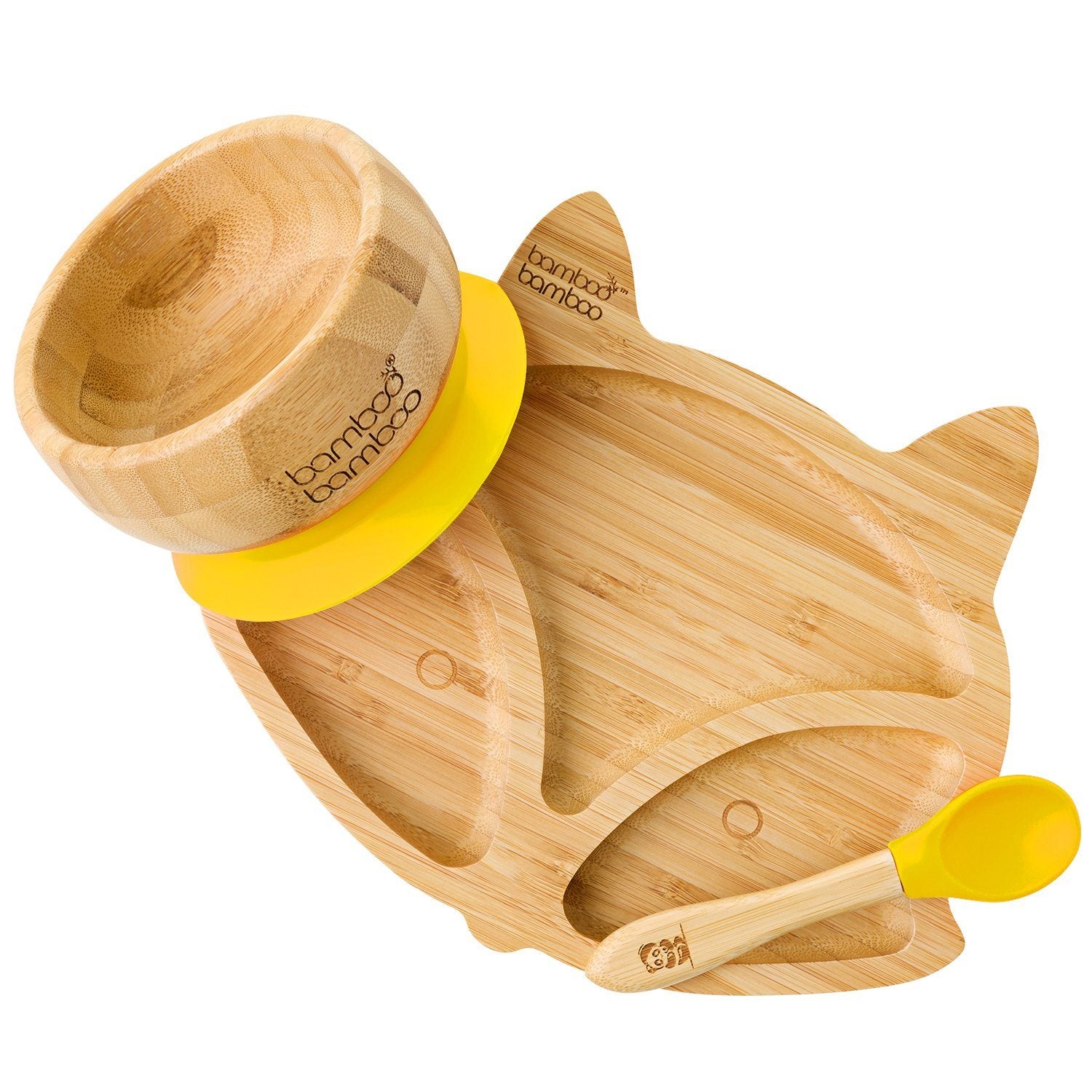 Fox Plate and Bowl Bundle Gift Set bamboo bamboo Yellow