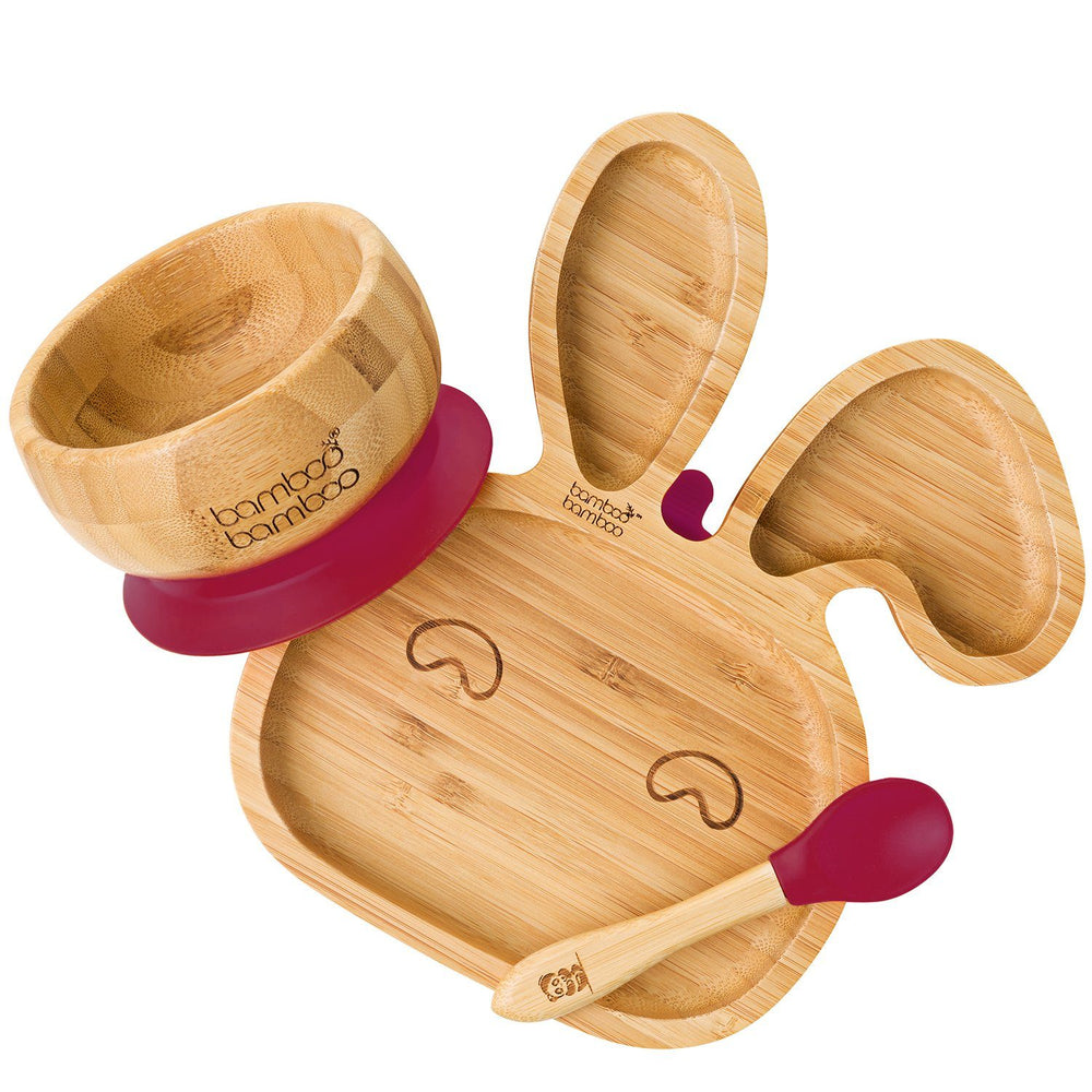 Bunny Plate and Bowl Bundle Gift Set bamboo bamboo Cherry 