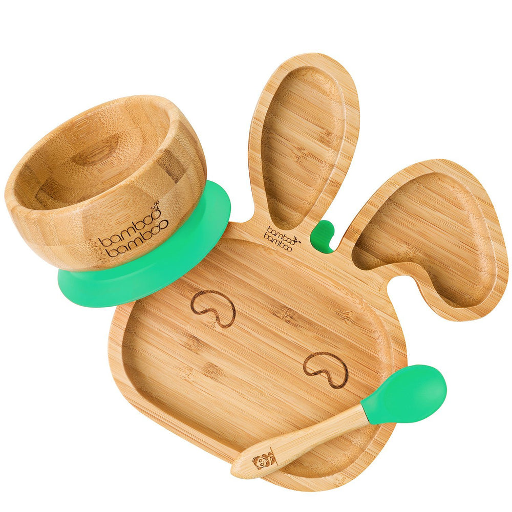 Bunny Plate and Bowl Bundle Gift Set bamboo bamboo Green 