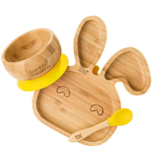 Bunny Plate and Bowl Bundle Gift Set bamboo bamboo Yellow 