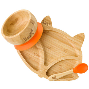 Fox Plate and Bowl Bundle Gift Set bamboo bamboo Orange 