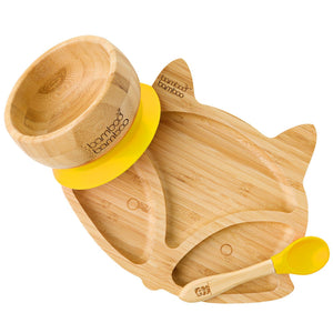 Fox Plate and Bowl Bundle Gift Set bamboo bamboo Yellow 